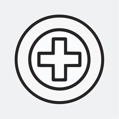 Obraz premium Medical plus symbol within a circle, a simple line icon for first aid and healthcare. Universal graphic representing health, emergency, and positive addition