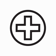 Obraz premium A universally recognized black cross symbol elegantly enclosed within a circular outline, representing essential health, medical care, first aid, and positive additions in various contexts