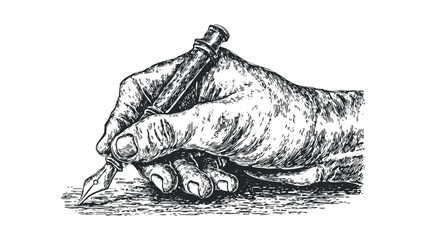 Hand writing with a vintage pen, inked sketch on transparent background. Vector hand drawn illustration