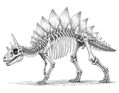 Detailed dinosaur skeleton drawing