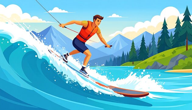 Man wakeboarding on a wave - Powered by Adobe