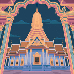 Naklejka premium Thai Temple Vector Illustration with Intricate Architectural Details