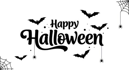 Decorative Happy Halloween Typography with Bat Silhouette and Spider Element