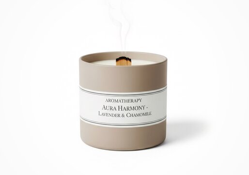 Aromatherapy candle isolated on white background, clean commercial stock photo.