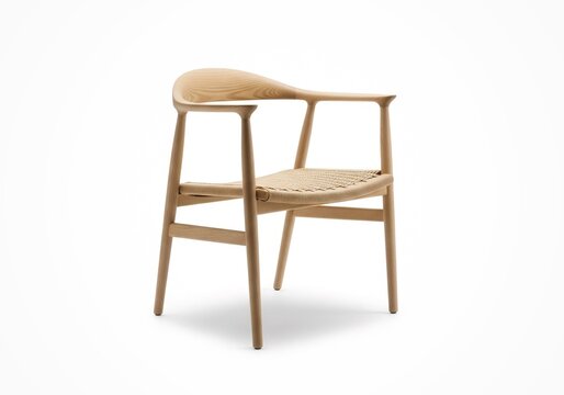 Scandinavian wooden chair isolated on white background, clean commercial stock photo.