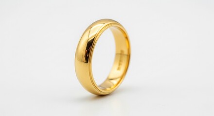 Elegant gold wedding band gleaming on a pristine white surface, symbolizing love, commitment, and enduring partnership, perfect for matrimonial themes and jewelry showcases .