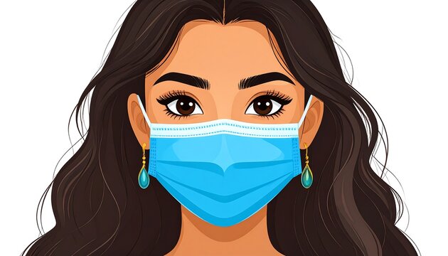 Illustration of a stylish woman wearing a protective face mask to prevent the virus