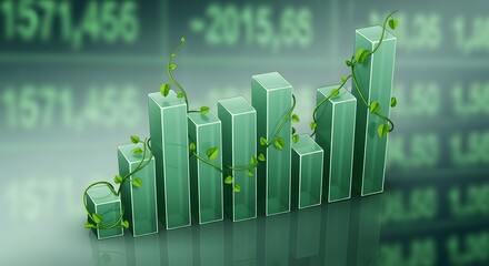 Green Growth Bar Chart with Vines and Leaves in Financial Data Visualization