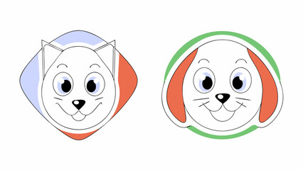 Obraz premium Friendly Cat and Dog Cartoon Illustration – Flat Vector Outline, Minimal Cute Animal Design with White Background, Perfect for Pet Lovers, Pet Care Posters and Adoption Branding 
