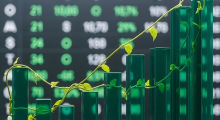 Green Financial Growth Chart with Vines and Stock Market Data Background