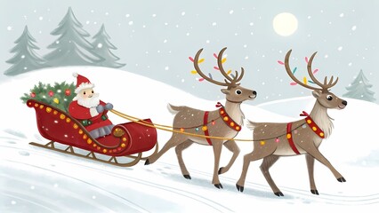 Fototapeta premium Santas Sleigh Ride A Festive Winter Scene