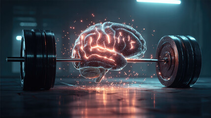 Cognitive strength training brain power neurological concept. A creative fusion of brainpower and physical strength.