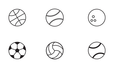 vector illustration of a tennis ball icon, set of sports balls a close-up of a basketball ball with different shapes, some spherical, vectorized logo style, minimalist logo vector art