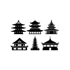 6 different kyoto temple silhouette vector icons 