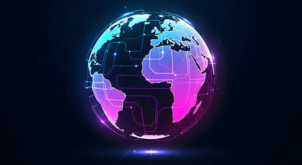Abstract Globe with Technology Circuitry in Neon Colors