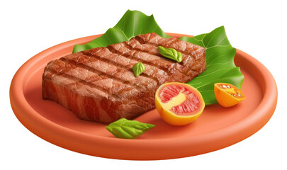 PNG 3d Steak plate meat food.