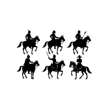 6 different north indian thakur riding horse silhouette