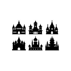 Fototapeta premium 6 different palace silhouette vector icons set