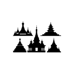 6 different shwedagon pagoda silhouette vector icons
