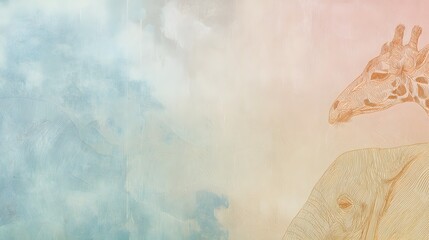 Watercolor safari animals in soft pastel tones, featuring gentle elephant and giraffe illustrations.
