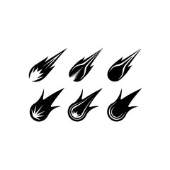 6 different stylized comet ornament silhouette vector