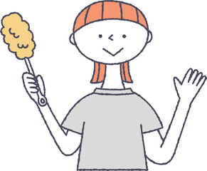 ハンディモップを持つ女性