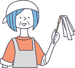 はたきを持っているシニア女性