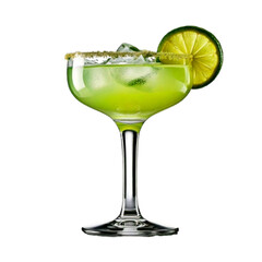Margarita Cocktail in Elegant Stemless Glass with Lime Twist, Front View, Isolated PNG&rdquo;
