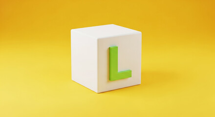 Letter L Block Design A 3D Rendered White Cube with Green Letter L Illustration of Learning Alphabet Art and Minimalist