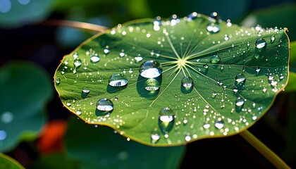 Dewdrops on a large leaf