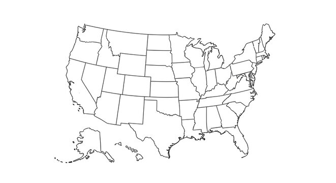 Outlined Map of the United States with State Borders