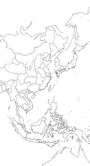 Asia Continent Outline Map with Political Borders