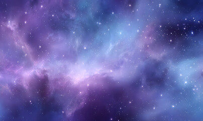 Obraz premium A Mesmerizing View of a Purple and Blue Nebula with Twinkling Stars Creating a Magical Cosmic Space. generative aI
