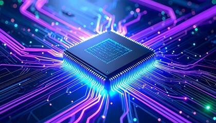 Futuristic microchip illustration showcasing advanced technology and connectivity