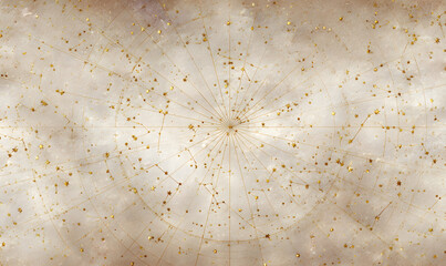 Elegant vintage celestial map with golden constellation lines and shining stars on brown textured background classical astronomy chart mystical cosmic design. generative aI