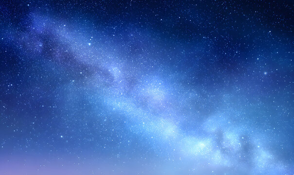 Vibrant milky way galaxy with stunning purple and blue cosmic dust glowing star clusters in deep space majestic night sky astronomy scene. generative aI