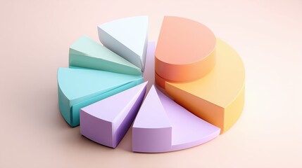 Obraz premium Abstract Business Leadership – Colorful 3D Pie Chart Illustration with Pastel Segments evoking emotional warmth, designed with visual storytelling for impactful commercial projects