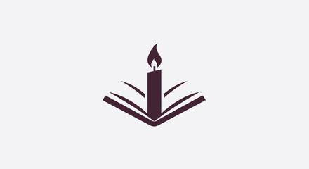 Open Book with Burning Candle Flame Symbolizing Knowledge and Illumination.