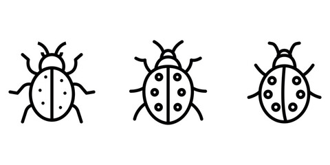 ladybug outline or line icon design bundle.