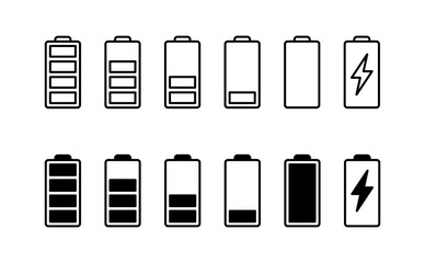 Battery icon set. battery charge level. battery charging icon