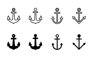 Anchor icon set. Anchor symbol logo. Anchor marine icon.