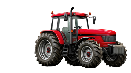 Red Tractor: A powerful red tractor, a symbol of agricultural efficiency, stands ready, its sturdy tires prepared to cultivate fields, embodying the spirit of rural life.