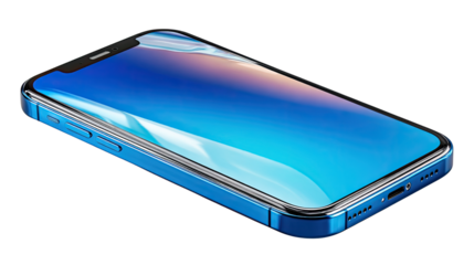 Futuristic phone design: A sleek and stylish smartphone, featuring a vibrant blue screen and a futuristic aesthetic, epitomizes modern technology and innovation in a visually appealing composition. 