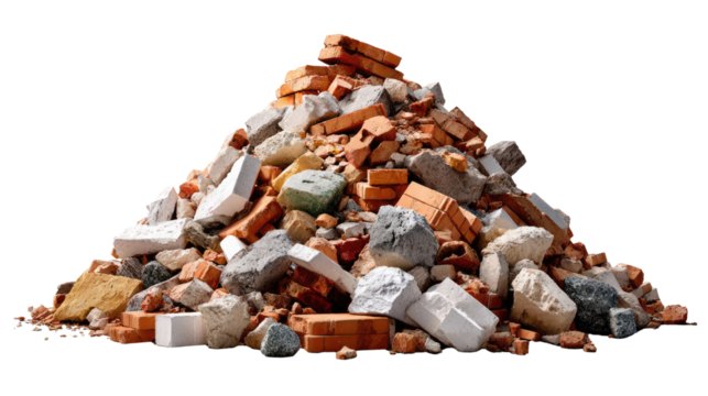 Pile of Construction Debris: A haphazard heap of weathered construction material, a silent testament to deconstruction and the raw, gritty nature of urban development.