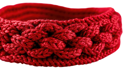 Red Headband: A close-up shot of a vibrant, handmade red headband, showcasing its intricate knit details and bold color. The design is elegant and the texture is warm