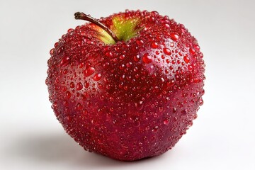 Red apple covered in water droplets