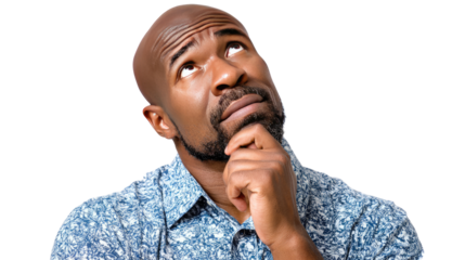 Deep Thought: An observant close-up captures a focused individual lost in profound contemplation, gazing upwards with a thoughtful expression.