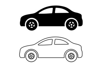 a pair of black silhouette and outline car vectors