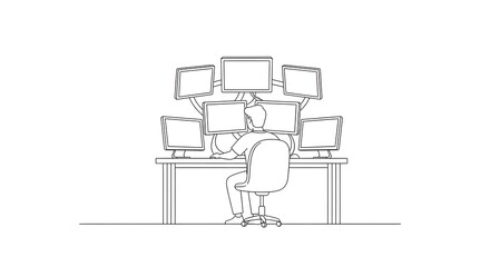 Person Working with Multiple Computer Monitors in Office Setting