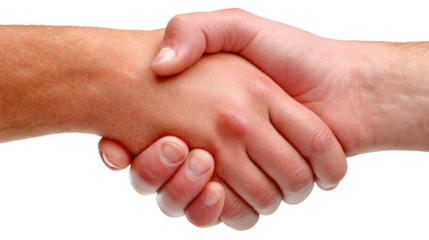 Handshake of Agreement: A close-up shot of two hands clasped firmly in a gesture of agreement, symbolizing trust, collaboration, and mutual respect in a moment of perfect unison.